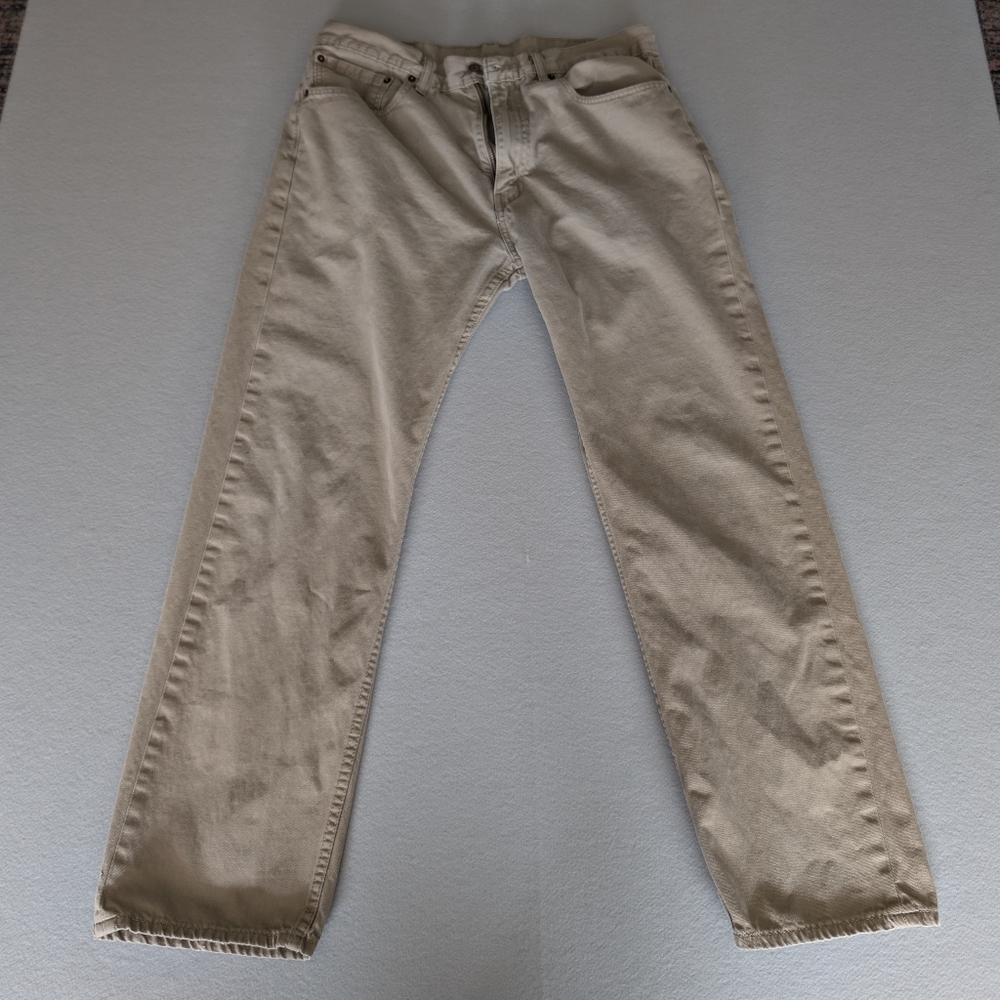 Levis Mens 505 Regular Fit Straight Leg Jeans Beige Khaki 36x32 Workwear Casual image 4